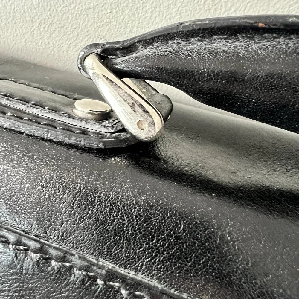 Floto Firenze Black Leather Buckle Strap Briefcase Messenger Bag Made In Italy